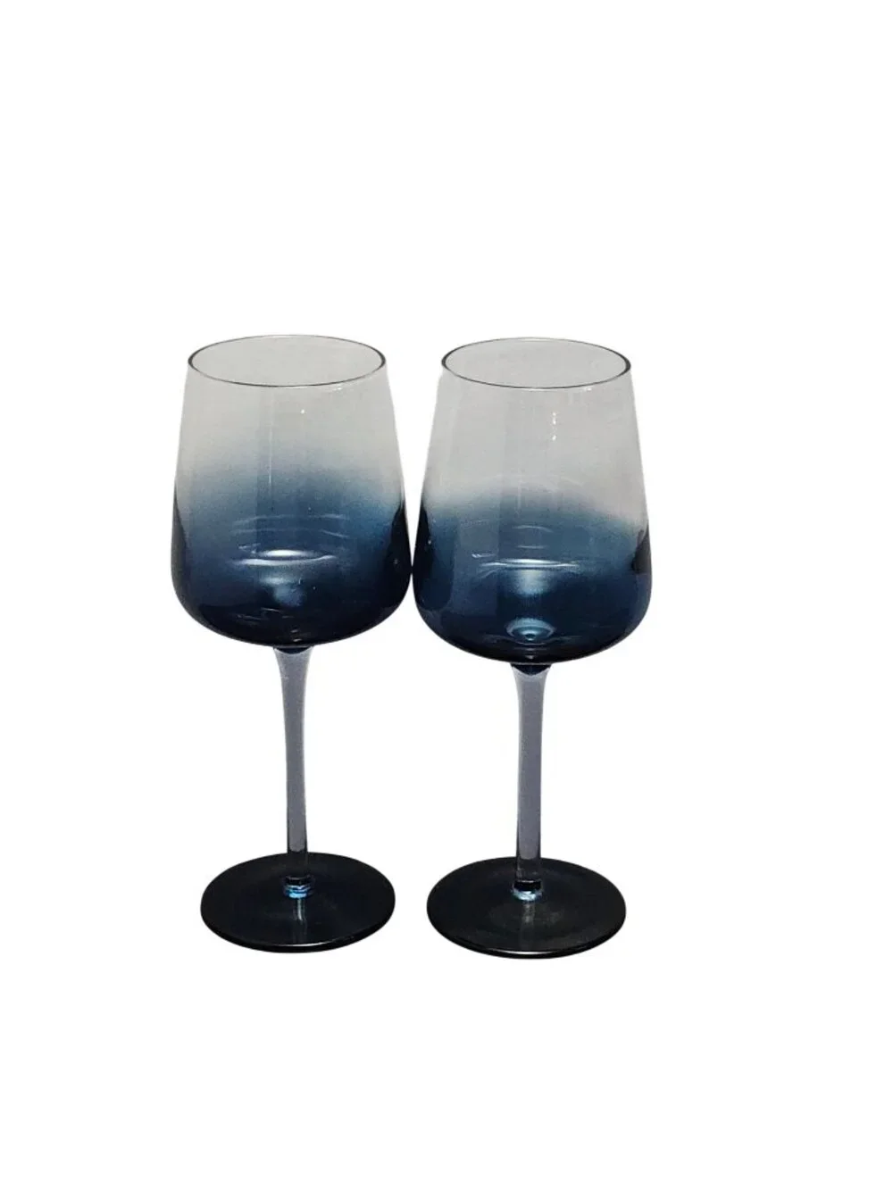 2 Pier1 Elemental Blue Goblets glasses 8.75" handblown art glass 14oz - Picture 1 of 7